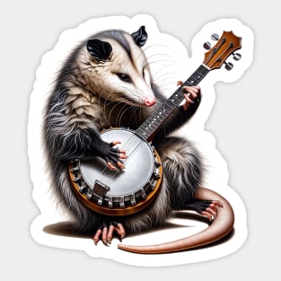 Opossum playing a banjo Sticker